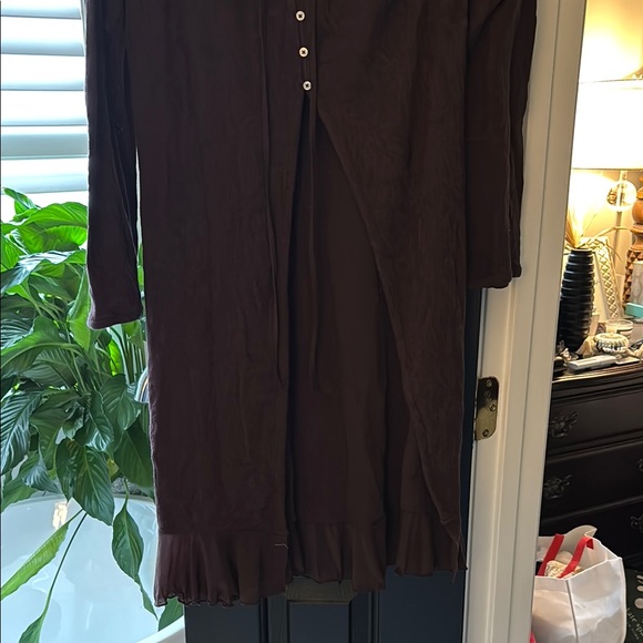 Free People eggplant color Long Sleeve Cardigan with ruffle detail size L - Picture 3 of 7